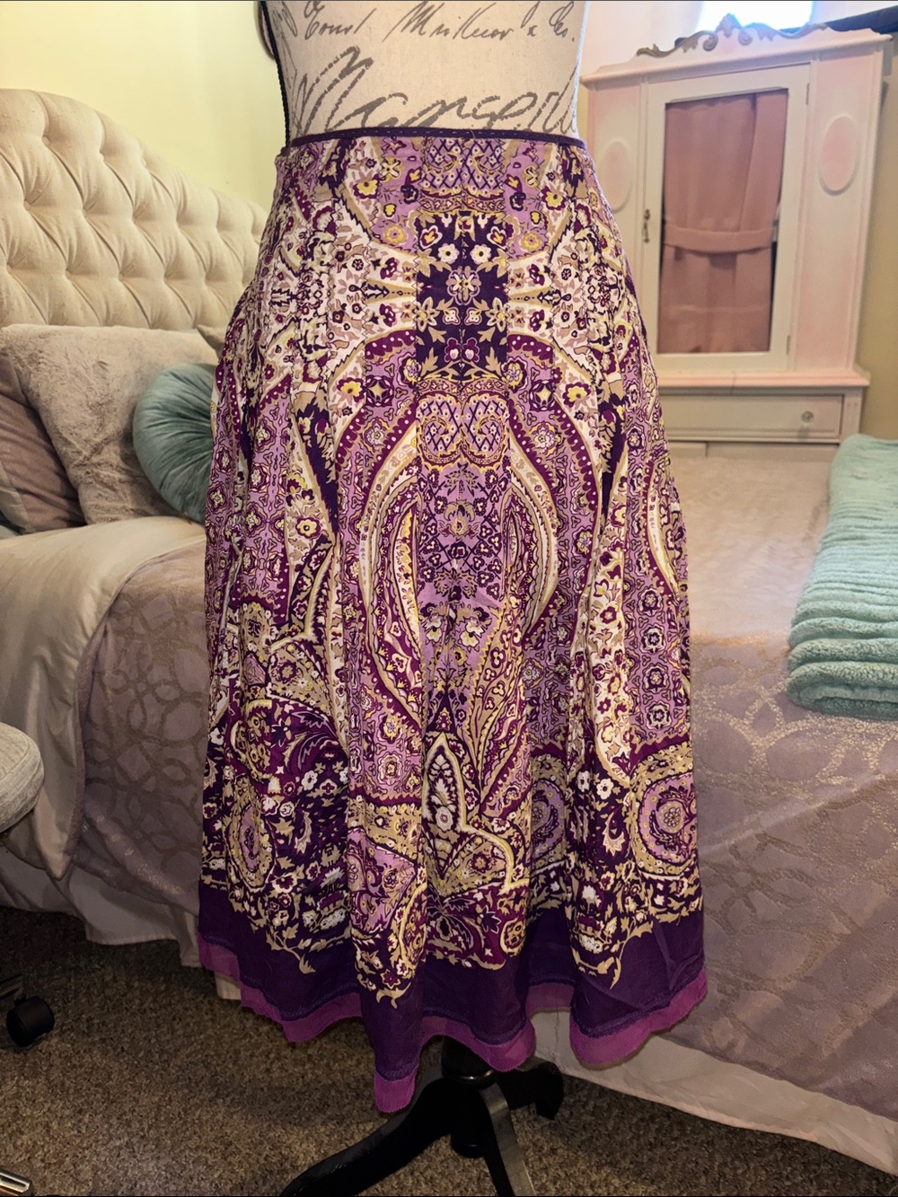 Alfani Purple Paisley Midi Skirt 100% cotton 14